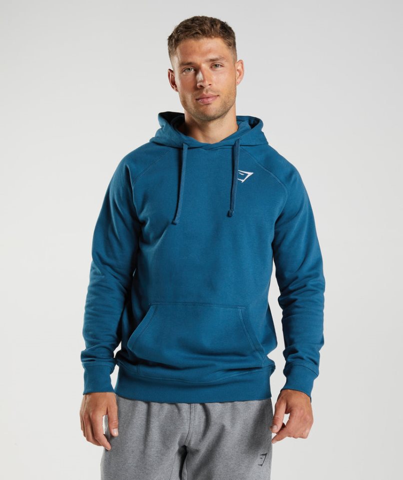 Men\'s Gymshark Crest Hoodie Blue | NZ 3DOZGA